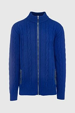 Cardigan for men made of wool and cashmere blue