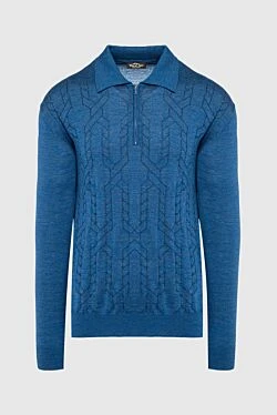 Long Sleeve Polo in Silk and Cashmere blue for men