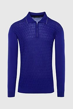 Long-sleeved silk and cashmere polo blue for men