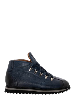 Blue leather sneakers for men