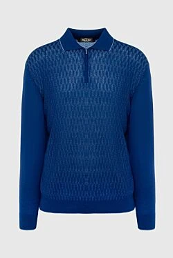 Long-sleeved silk and cashmere polo blue for men