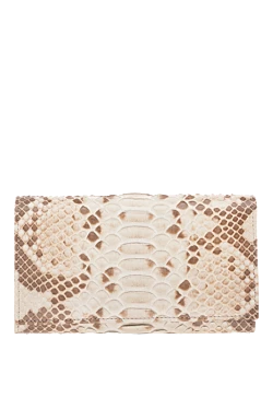 Women's beige leather wallet with crocodile skin embossed