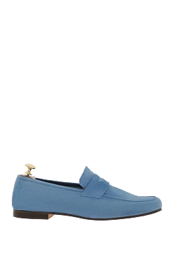 Light blue suede penny loafers for men
