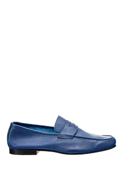 Blue men's loafers made of genuine leather