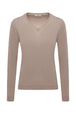 Beige cashmere womens jumper with a V-neckline