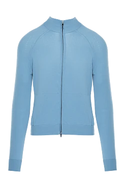 Mens blue cotton cardigan with raglan sleeves