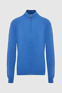 Mens dark blue cotton cardigan with raglan sleeves