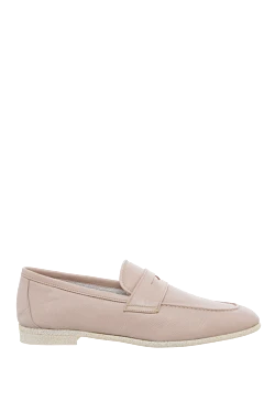 Beige leather loafers for women