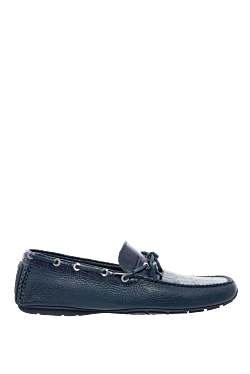 Men's moccasins made of genuine leather and alligator leather blue