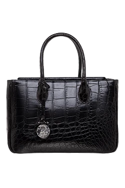 Women's rectangular large black bag made of textured leather