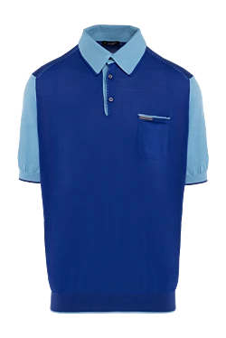 Поло із шовку у насиченому синьому кольорі з контрастними блакитними рукавами