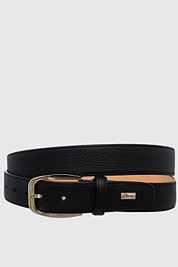 Black leather belt for men