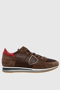 Sneakers in leather and textile brown for men