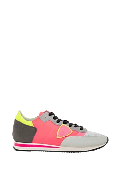 Women's leather sneakers with bright inserts and a logo pink