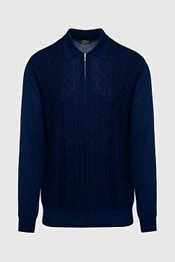 Long-sleeved silk and cashmere polo blue for men