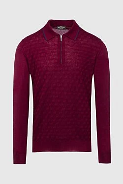 Long-sleeved polo from silk and cashmere burgundy for men