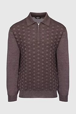 Long-sleeved polo from silk and cashmere brown for men