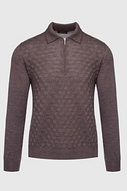 Long-sleeved polo from silk and cashmere brown for men