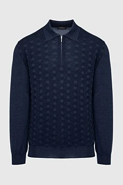 Long-sleeved silk and cashmere polo blue for men