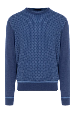 Голубой джемпер из кашемира и шелка с мелким геометрическим узором