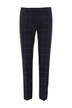 Women's cropped wool trousers in checkered pattern blue