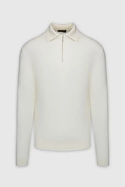 Wool, silk and cashmere long sleeve polo shirt white for men