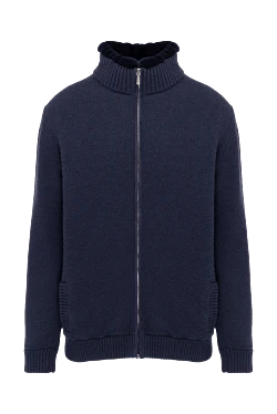 Men's cardigan made of wool, cashmere and natural fur, blue