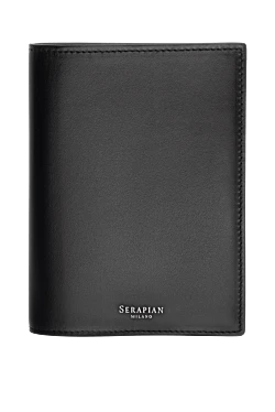 Black leather passport cover for men