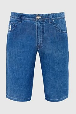 Blue cotton and linen shorts for men