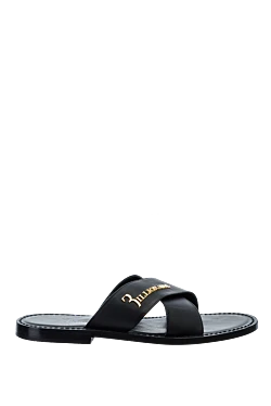 Black leather flip flops for men