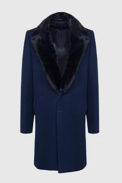 Blue wool and mink coat for men