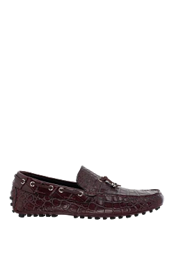 Men's crocodile leather moccasins in burgundy