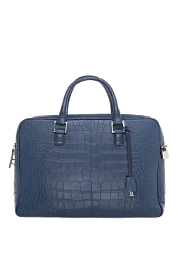 Blue leather briefcase for men