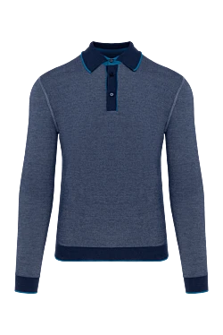Long-sleeved polo shirt in gray and blue with a contrast collar