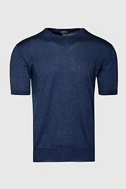 Short sleeve jumper in silk and cotton blue for men