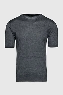 Short sleeve jumper in silk and cotton gray for men