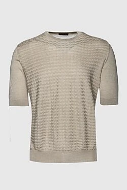 Beige silk short sleeve jumper for men