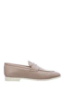 Beige leather loafers for women