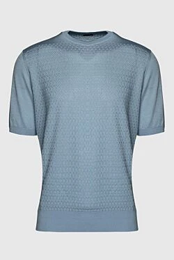 Blue short sleeve silk jumper for men