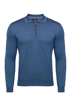 Long-sleeved silk and cashmere polo blue for men