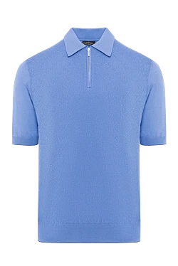 Silk polo shirt light blue with textured monochrome pattern men's