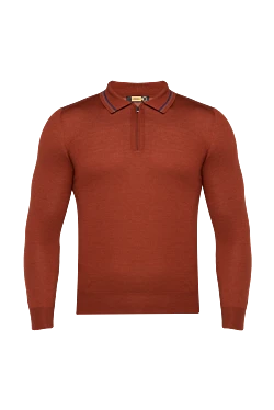 Long-sleeved polo from silk and cashmere burgundy for men