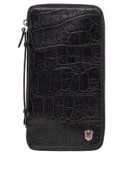 Mens blue alligator leather clutch with a securing handle