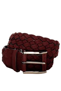 Burgundy leather belt for men