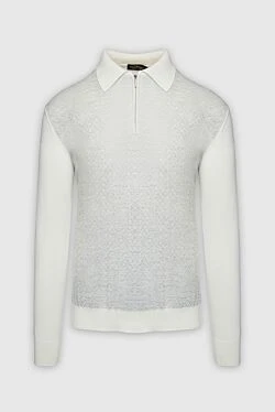 Long-sleeved polo from silk and cashmere white for men