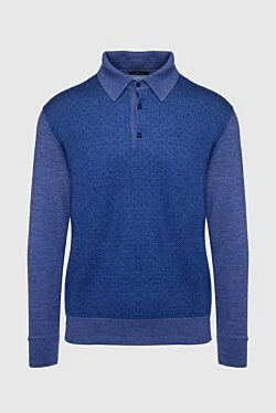 Long-sleeved silk and cashmere polo blue for men