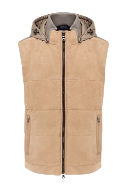 Beige suede and polyamide vest for men