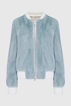 Blue fur bomber jacket for women