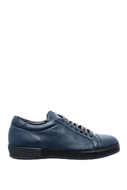 Blue leather sneakers for men