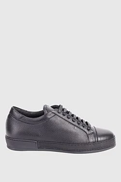 Black leather sneakers for men